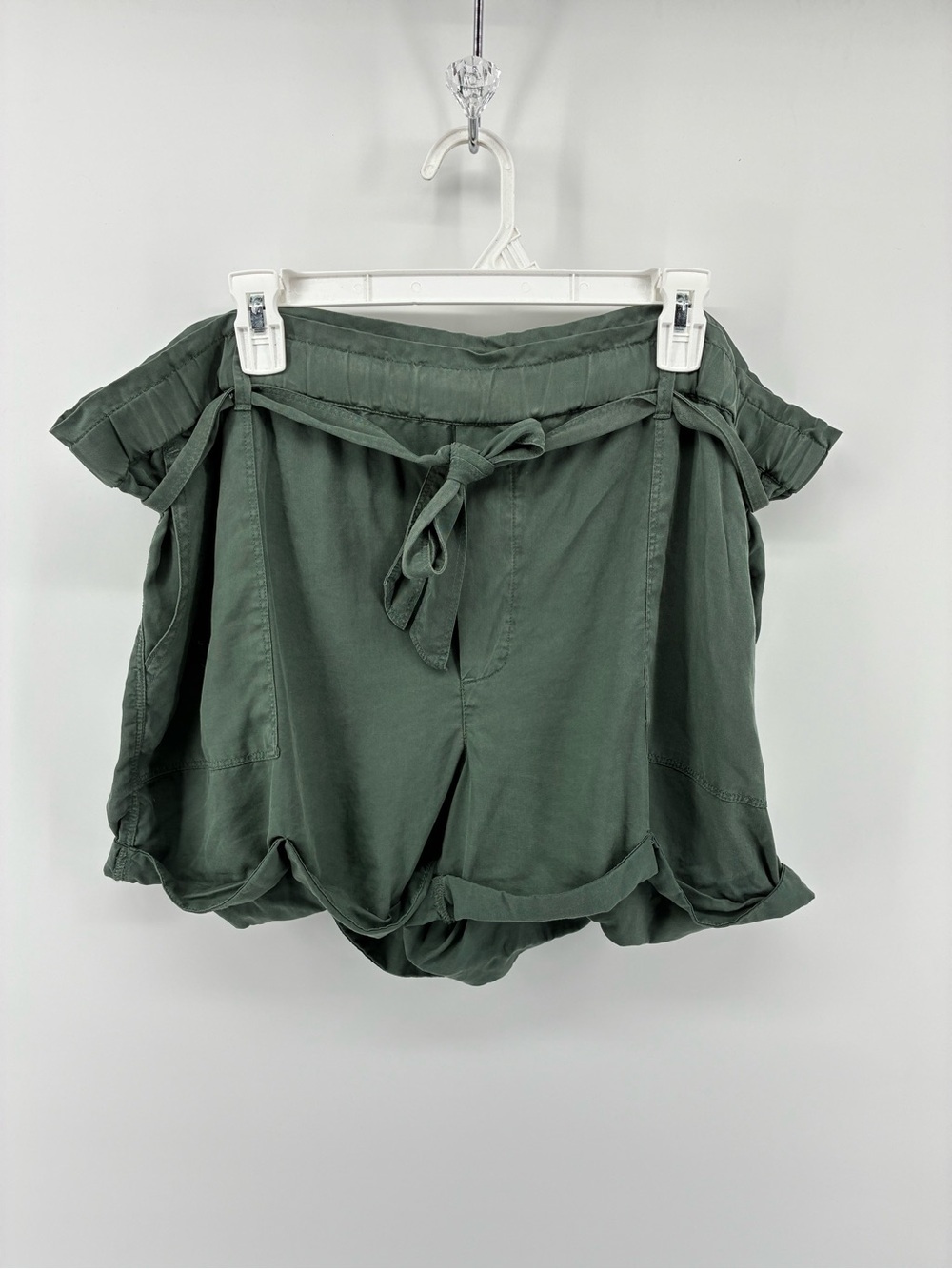 Women's Olive Green Tie-Waist Shorts